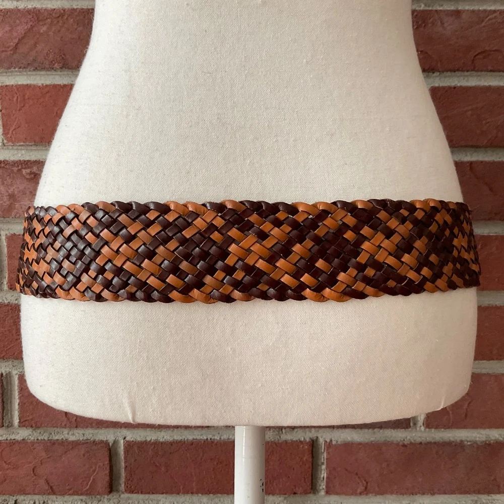 Lucky Brand Brown Tan Braided Woven Leather Boho Belt Size S/M NWOT